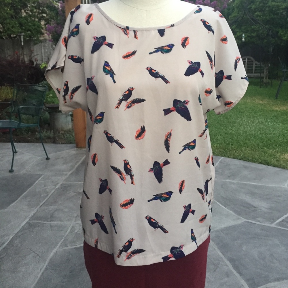 H&M Bird and Feather Cap Sleeve Top